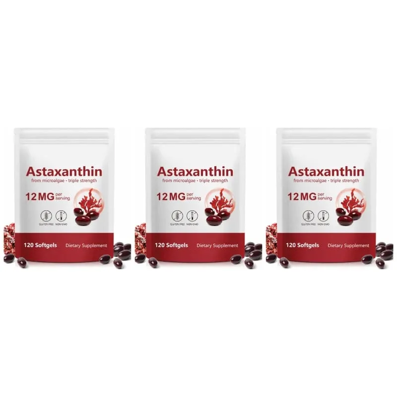 Astaxanthin Softgels From Microalgae Promotes Collagen Production Soy Free Gluten Free Non GMO Triple Strength 120 Softgels