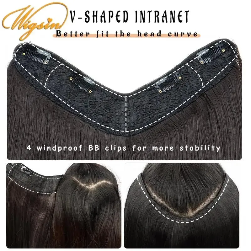 Synthetic 55cm V-shaped Layered 4 Clips Long Straight Hair Extension Natural Invisible Hairpiece Wig for Women