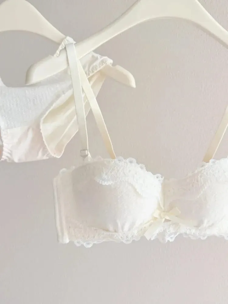 Set di lingerie sexy in pizzo push up imbottito spesso per il seno piccolo che migliora il modellamento del reggiseno a mezza coppa nascosto intimo intimo