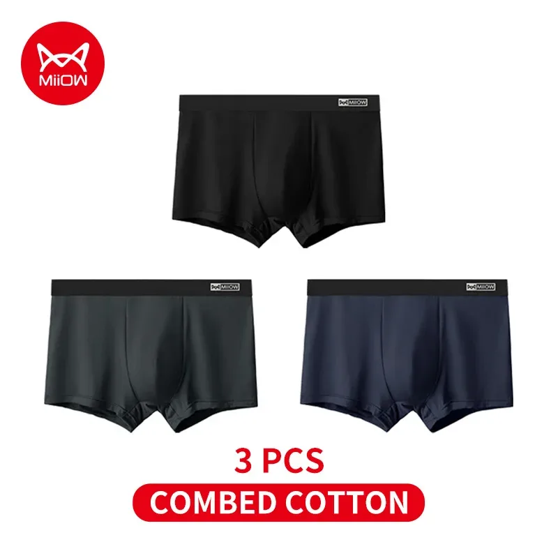MiiOW 3Pcs Organic Cotton Men Underwear Boxer Shorts Antibacterial Seamless Underpants Male Panties Gift For Men Boxershorts New