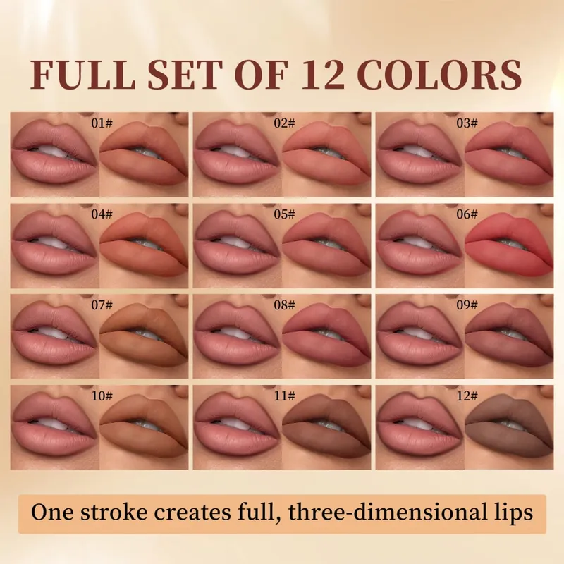 12 Colors Lip Liner Pen Set Lasting Waterproof Sweatproof Easy Coloring Non-fading Color Rendering Lipliner Set Cosmetics