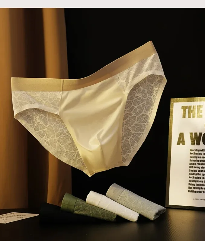 Men Triangle Underwear Ice Silk Thin Breathable Panties Quick Drying Briefs Male Sexy U Bulge Pouch Underpant Lace Leopard Print