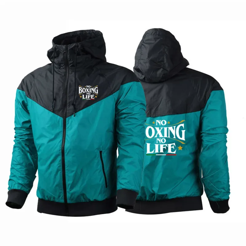 2025 No Boxing No Life Gym Pria Musim Semi dan Musim Gugur Tipis Tahan Angin Kasual Berkerudung Warna Cocok Mode Cetak Jaket Mantel — image 6