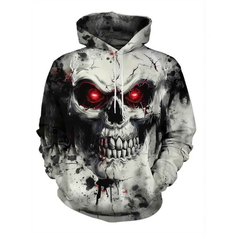 3D Printed Skull and Rose Sweatshirts Drawstring Sportwear Long Sleeved Tops Men's Hooded Hoodies Street Graphic Men's Clothing — image 3