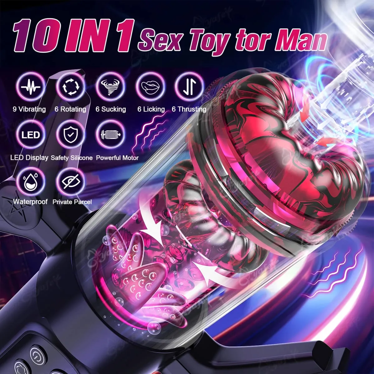Automatic Male Masturbator For Men 9 Vibration 6 Sucking Rotating Licking Telescopic Modes Pocket Pussy Stroker Blowjob Sex Toys