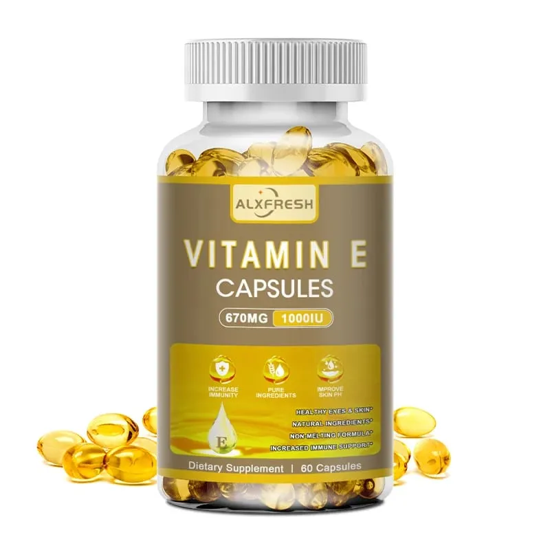 Alxfresh Vitamin E 670 mg (1000 IU) - Natural Dietary Supplement Antioxidant Skin Immune System Support Gluten Free Vegen
