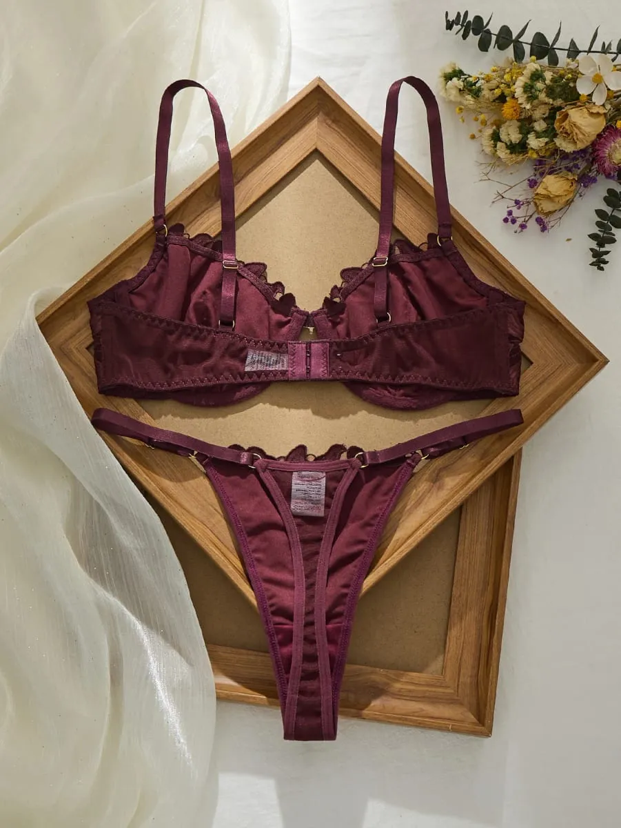 Brownish RedBra Set Double Layer Design No Skin Irritation Comfortable Underwear Women's Fashion Color Block Bralette