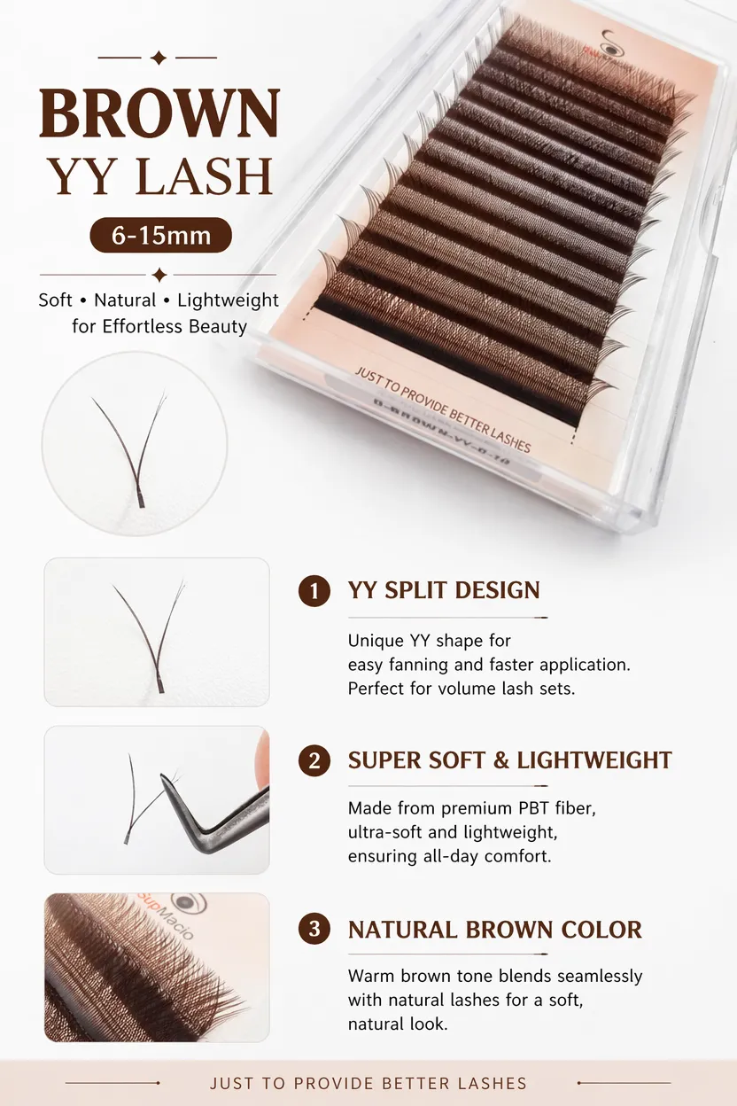 Supmacio YY Lashes Brown Soft Invividual Eyelashes Y Shape Volume Eyelash Extension Double Tip 2D Eye Lash Cilios YY Wire