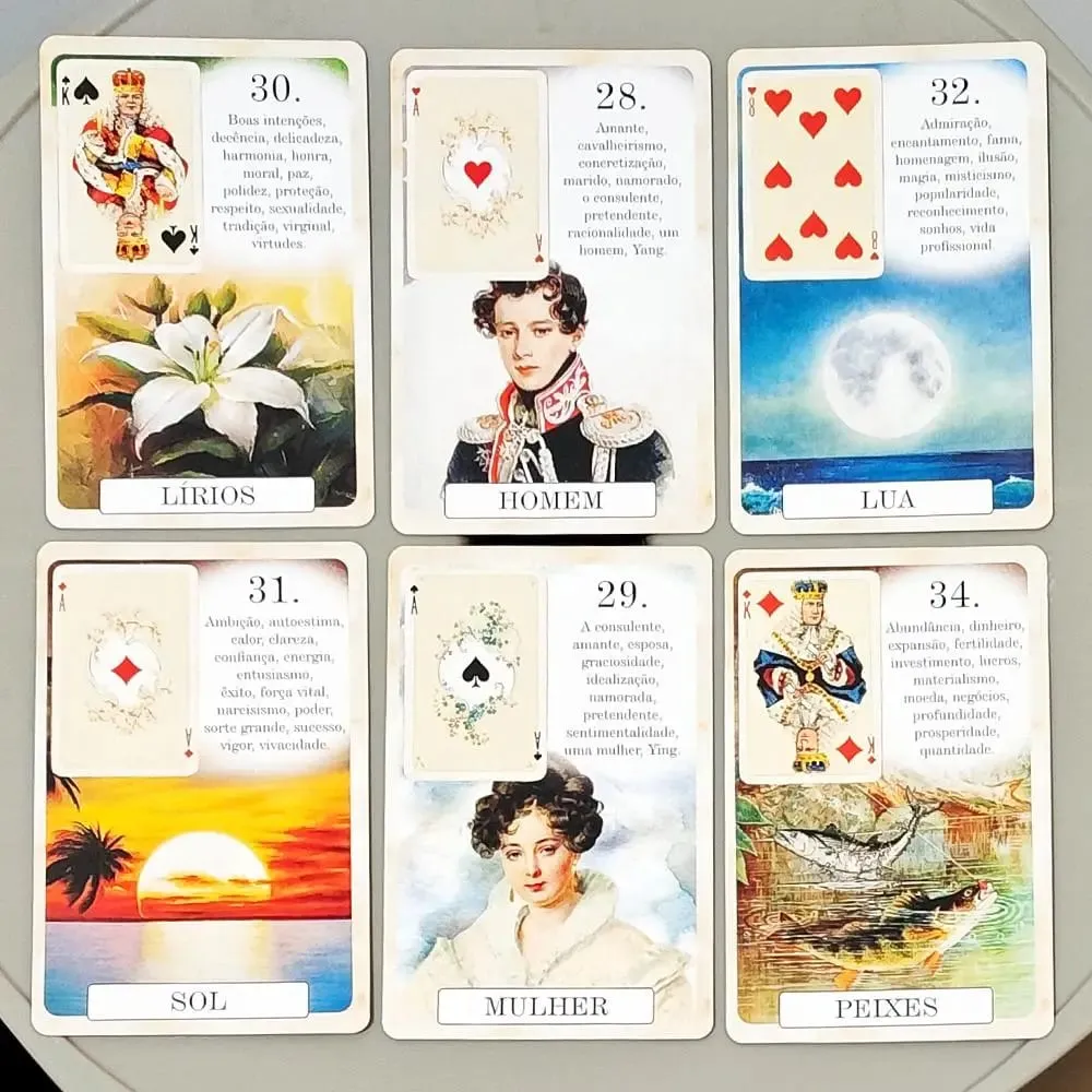 Classique Lenormand Deck 9*6cm - 37 Vintage Style Divination Cards - Classic Portuguese Edition Double-embossed Cardstock