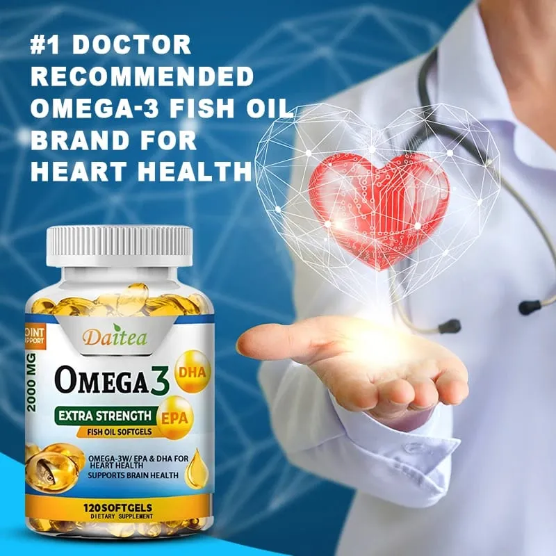 Omega 3 Fish Oil Supplement - 2000 Mg Pure EPA DHA Omega 3 Supplements Nerves and Joints for Women and Men 120 Capsules