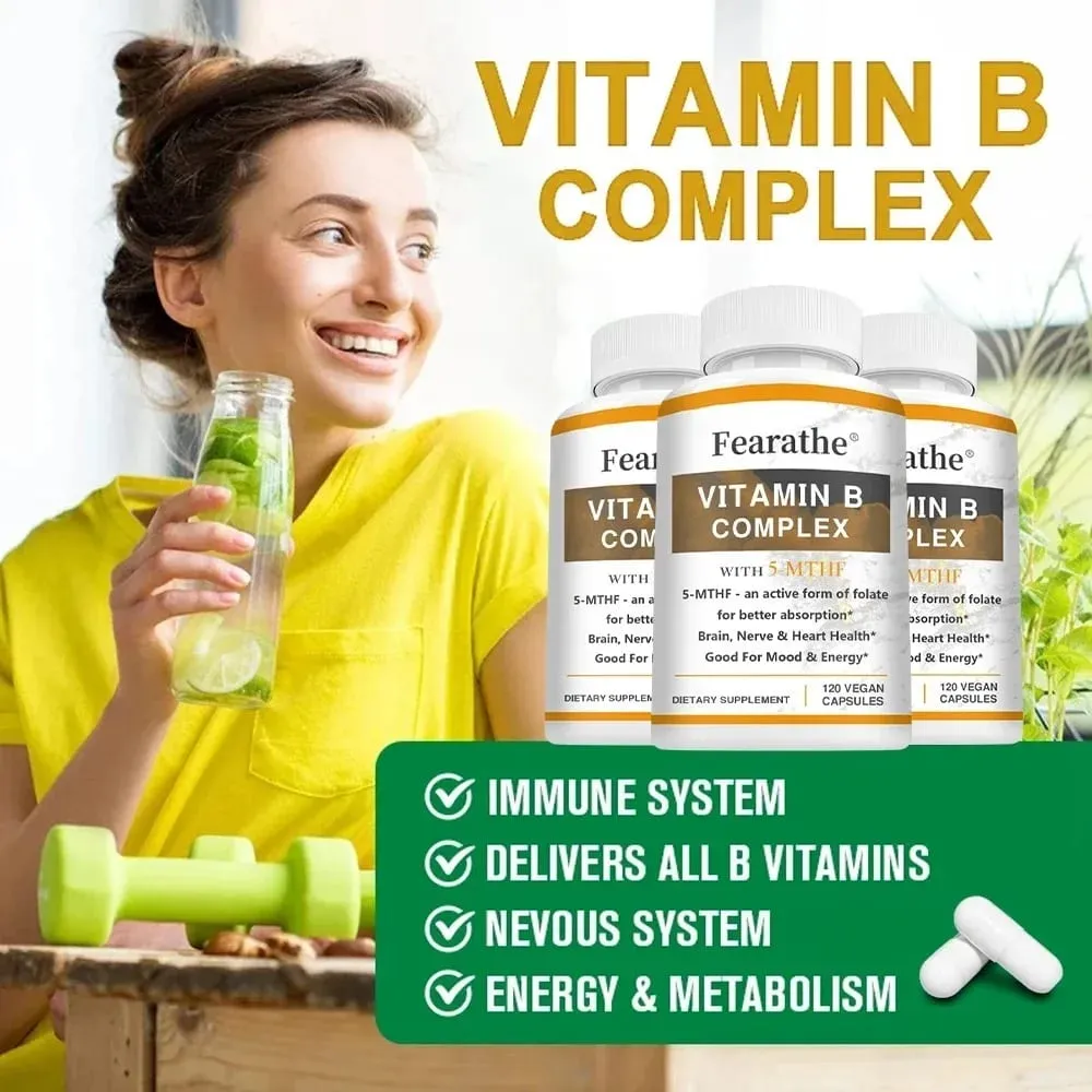 Vitamin B Complex Supplements (B12 B1 B2 B3 B5 B6 B9 Folic Acid &Biotin) Immune Brain & Energy Support