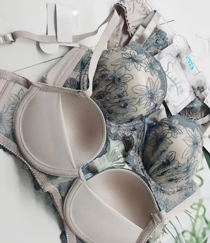 New gathering support lace bra set luxury models embroidery skin-friendly lingerie breif suit comfortable wirefree underwear — image 6