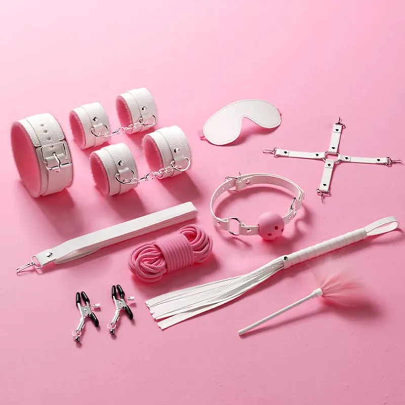 Sex Toys BDSM Bondage Kits Genuine Leather Restraint Set Handcuffs Collar Gag Vibrators Sex Toys For Women Couples Adult Games
