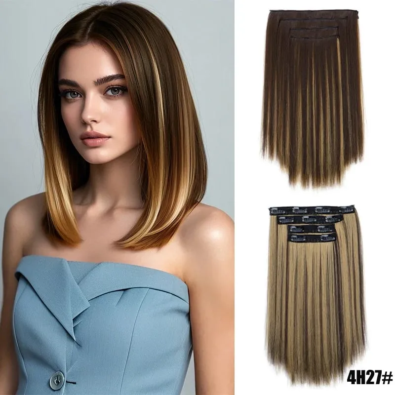 Wig piece for women long straight hair extensions 11 card four piece set synthetic clip hair — image 10
