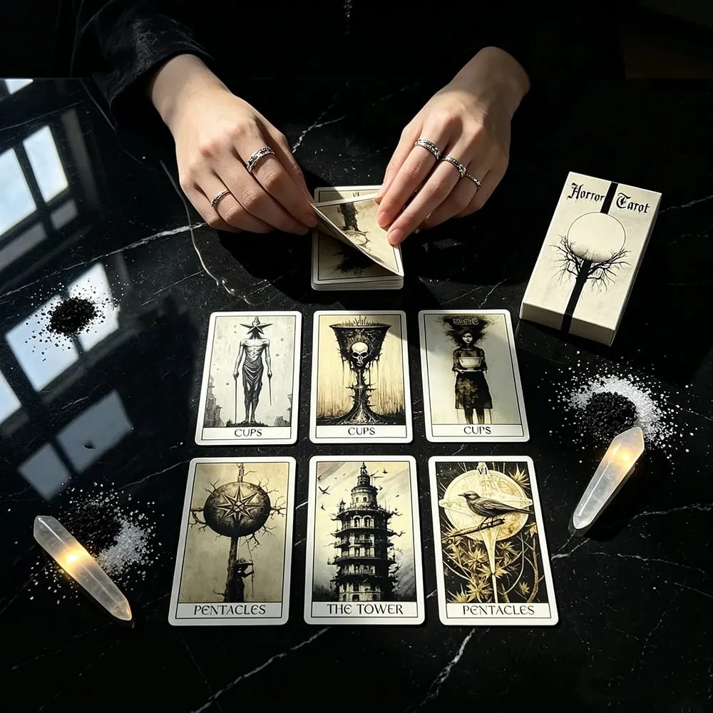 Mystery Horror Tarot Deck 78 Card Set For Divination Power Exploration and Psychic Insight | Halloween and Christmas Gifts