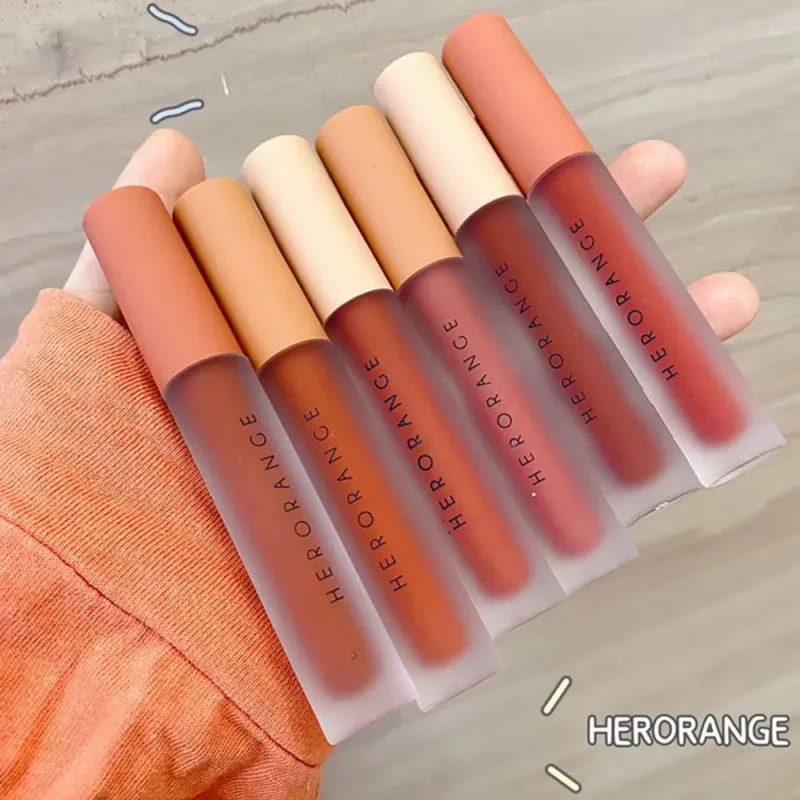 Herorange Velvet Matte Lip Mud Low Saturation Waterproof Long Lasting Non-Sticky Cup Lip Makeup