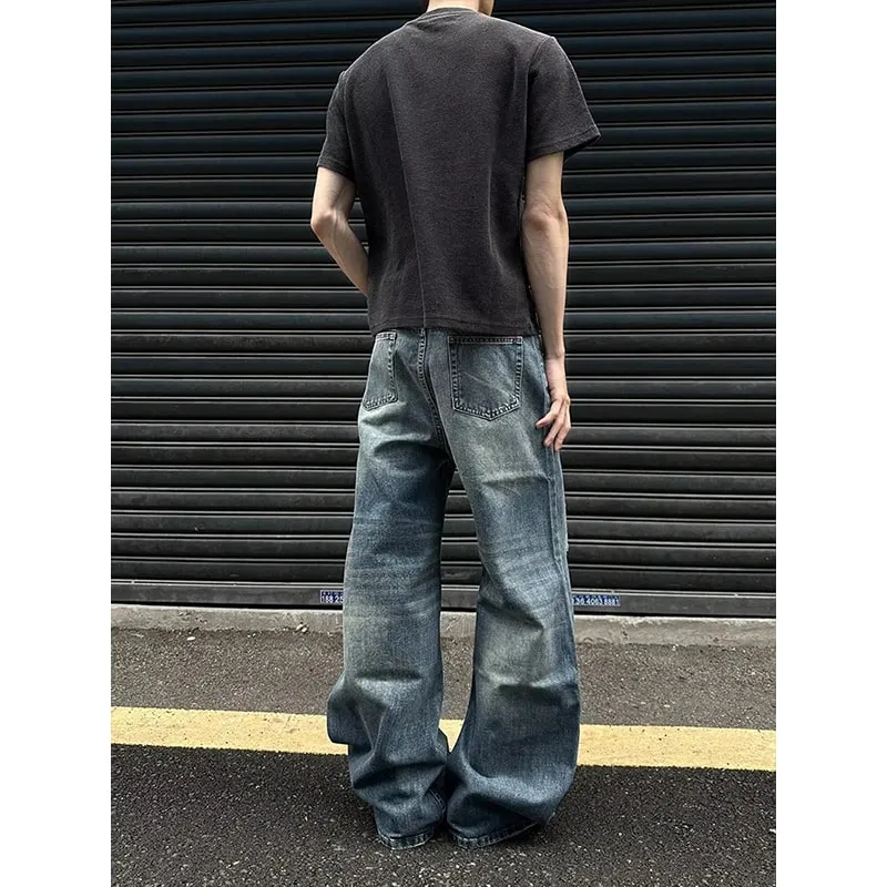 Men's Jeans Man Pants Heavy Duty Washed Multi Pocket Carpenter Style Straight Loose Denim Trousers Casual Fit High Street