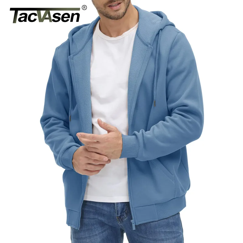 Big Pockets Fleece Lining Hoodies Mens Hooded Coats Full Zip Up Casual Hoodie Jackets Athlete Running Hiking Sportswear — image 20