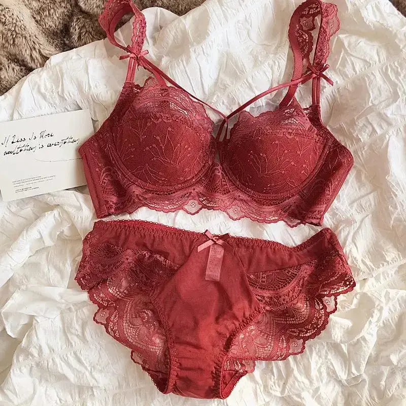 Adjustable Lace Bralette for Small Chest Bra Set Removable Straps & Thin Padding Soft Wire Comfort Muslim Girls Underwear