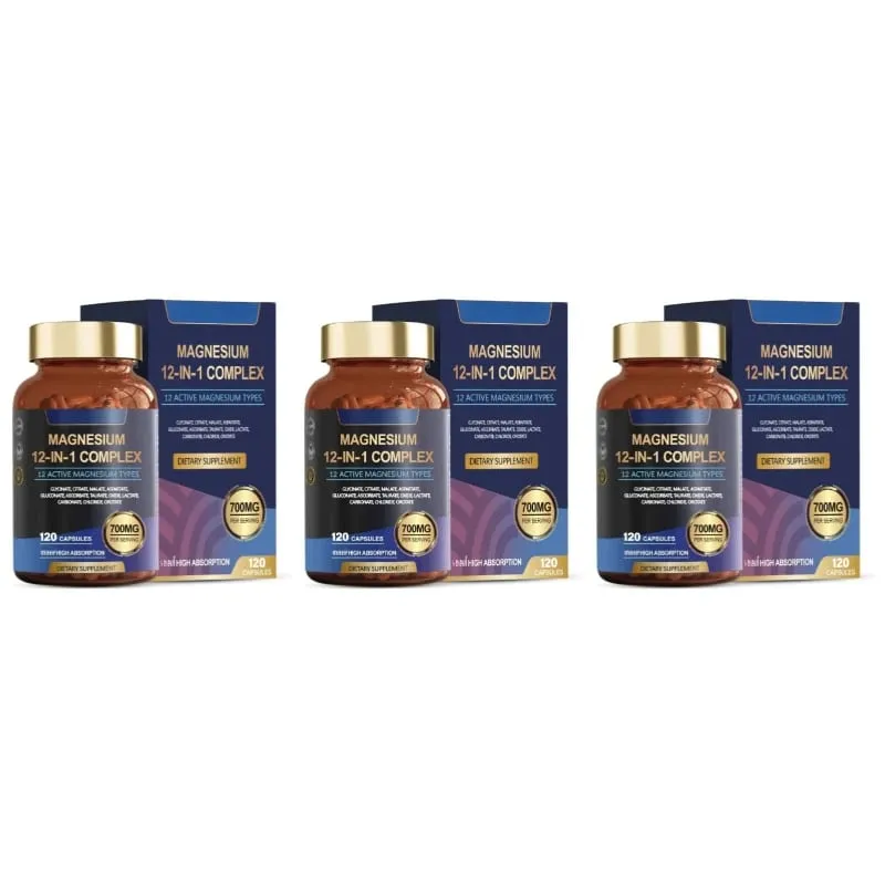 Viên Nang Phức Hợp Magie 12 Trong 1 12 Loại Magie Hoạt Tính Dạng Glycinate Citrate Hấp Thụ Cao 120 Viên
