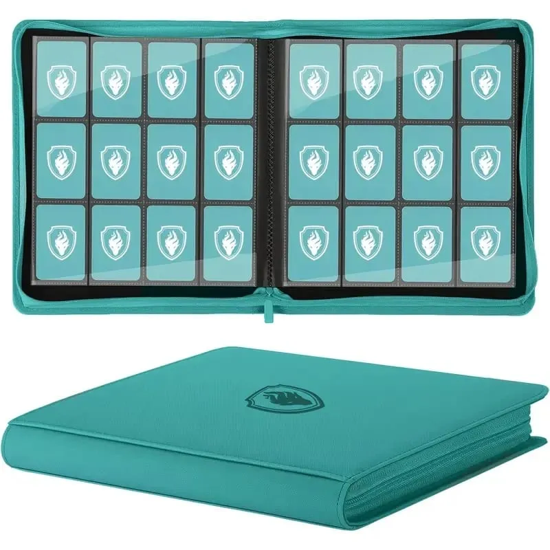 Trading Card Binder 12 Pocket Zipper Binder Card Album Holds 480 Cards Premium Leather Card Folder for TCG/Game/Sports Cards