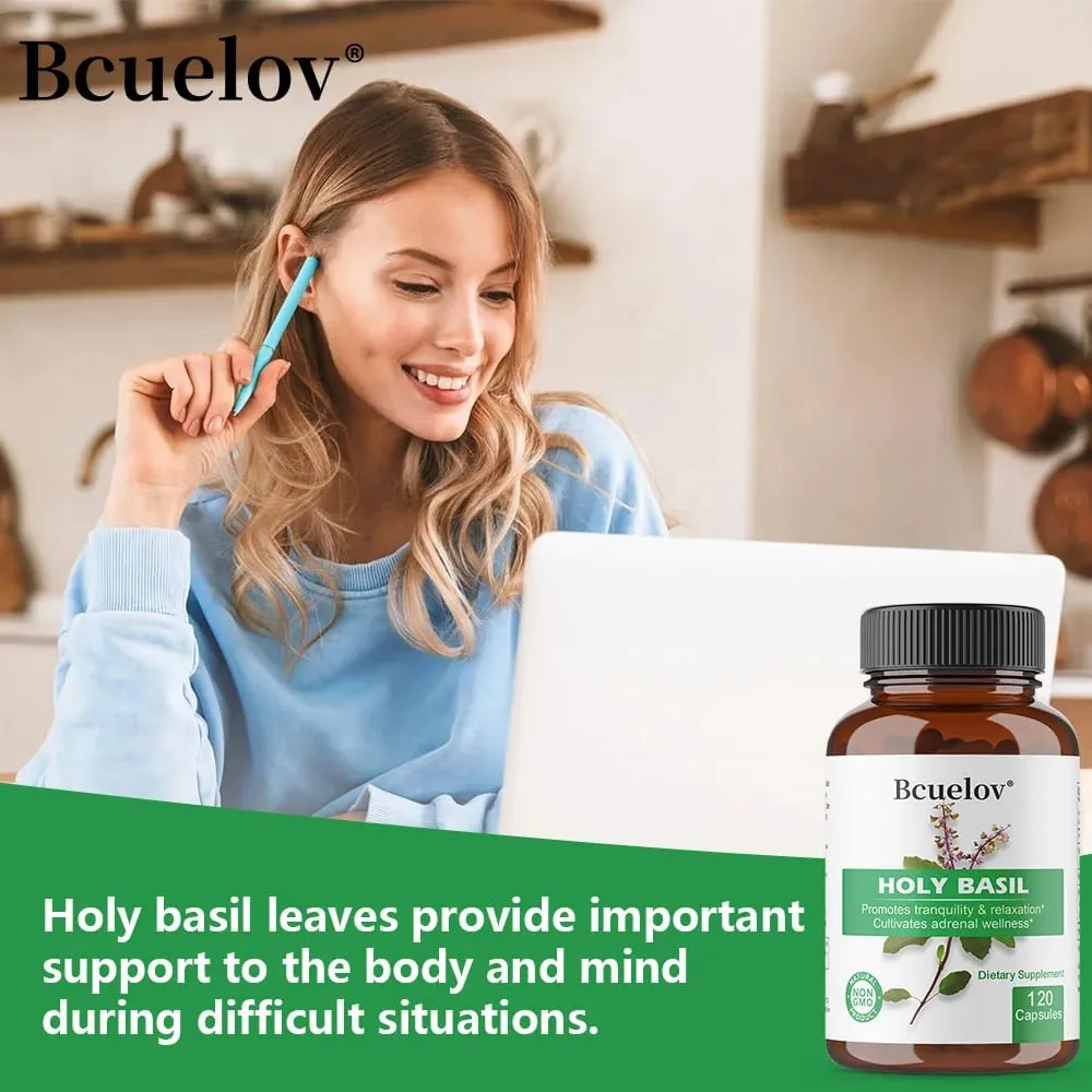 Holy Basil Tulsi Extract Capsules Support Adrenal Immune Respiratory & Daily Calm Wellness Stress & Anxiety Relief — image 3