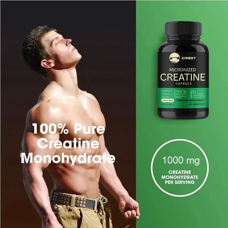 Creatine Monohydrate Capsules - Strength Muscle Performance Supplement for Men and Women Non-GMO and Gluten-Free