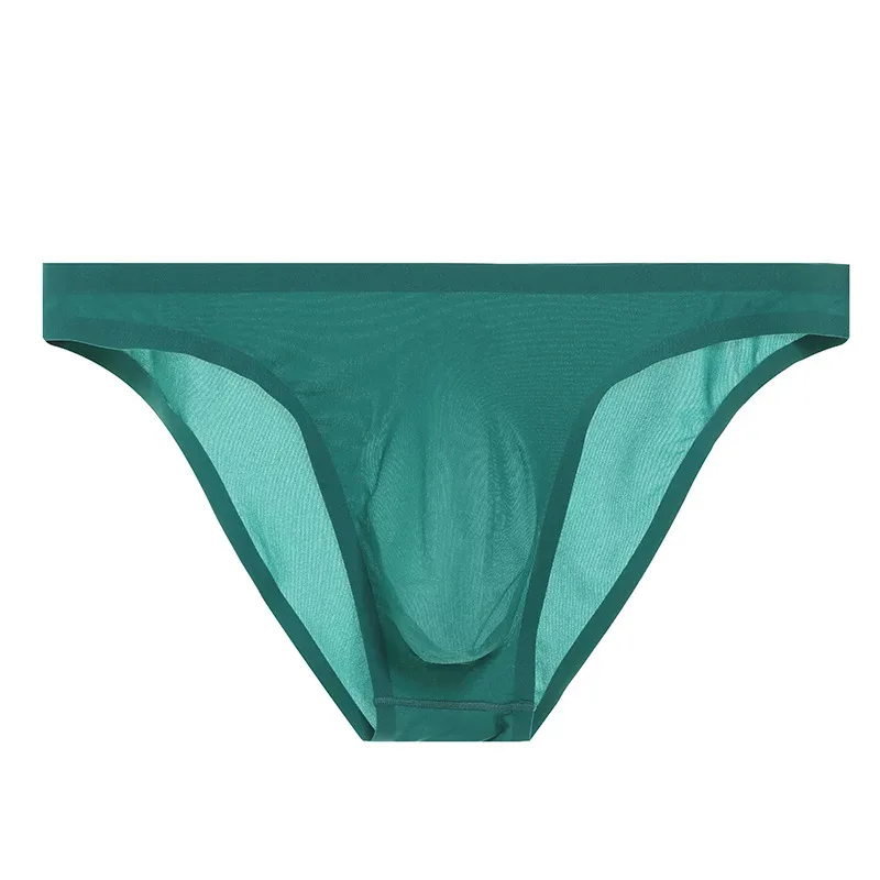 Mens ICE Silk Seamless ชุดชั้นในบางเฉียบโปร่งใสแห้งเร็วเซ็กซี่กระเป๋ากางเกงชายไม่มีรอยต่อกางเกง Breathable Underpants