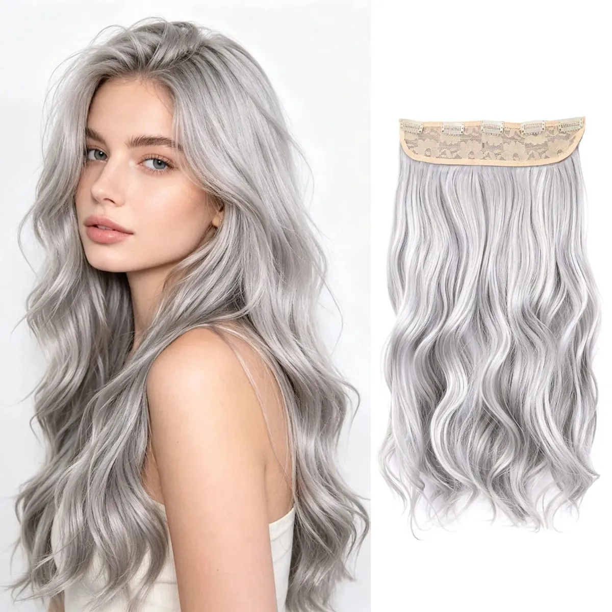 Extensions de cheveux synthétiques à clips, postiche ondulée en fibre haute température, 5 clips en une pièce, pour femmes, fête quotidienne, vacances