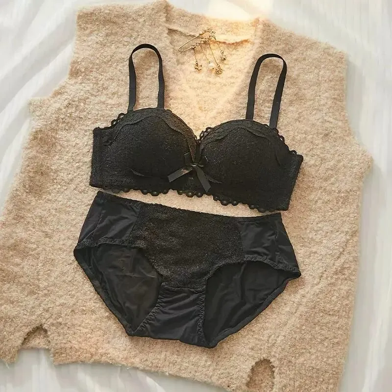 Set di lingerie sexy in pizzo push up imbottito spesso per il seno piccolo che migliora il modellamento del reggiseno a mezza coppa nascosto intimo intimo