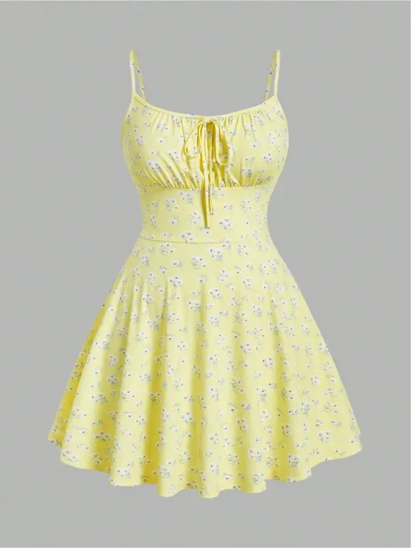 New Fashion Floral Elegant Sleeveless Strap Solid Color Suspender Dress Two-Piece Set Women's Colorful Flower Print Daily Dress — image 3