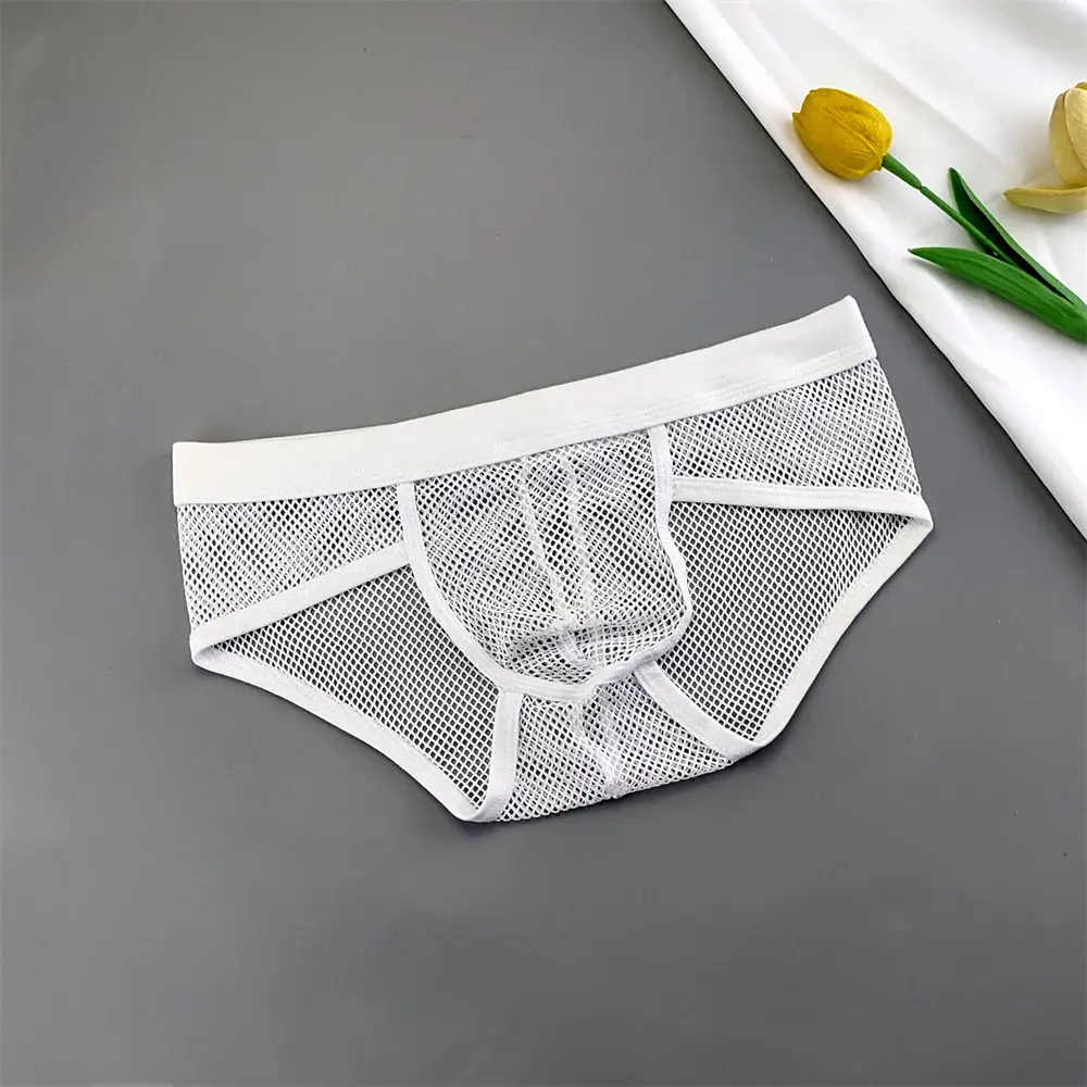 Hollow Out ตาข่ายผู้ชาย U กระเป๋าชุดชั้นในต่ำเอวโปร่งใสบิกินี่กางเกงกางเกง Breathable Plus ขนาด