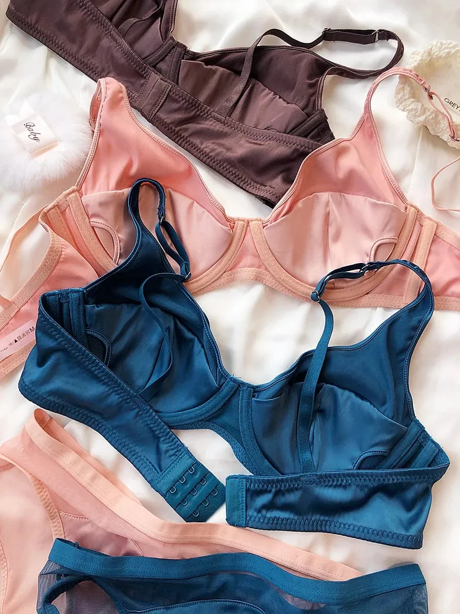 Kvinder Ice Silk Comfort Undertøj Sexet lille bryst Push Up BH Sæt Aftagelig polstring Tynd kop Bh BH Intimates Trussesæt — image 2