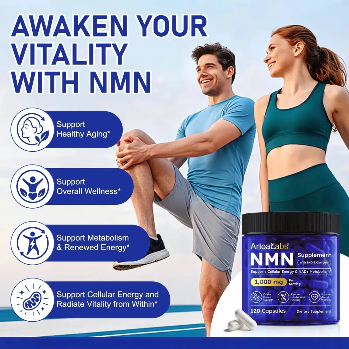 NMN Capsules NAD+ & Cellular Energy Support with TMG Quercetin Resveratrol Mitochondrial Function & Antioxidant Health 120 Count