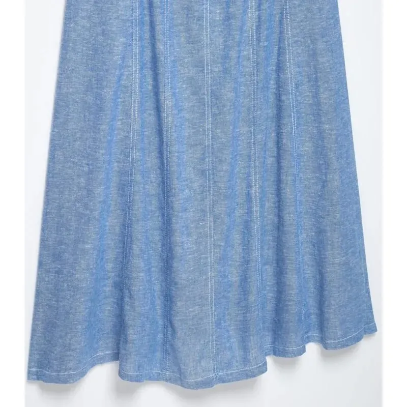 Women's Lace Trim Dress Summer New Square Collar Wide Strap Sleeveless Midi Dress Fashion Casual Female Daily Commute Dresses