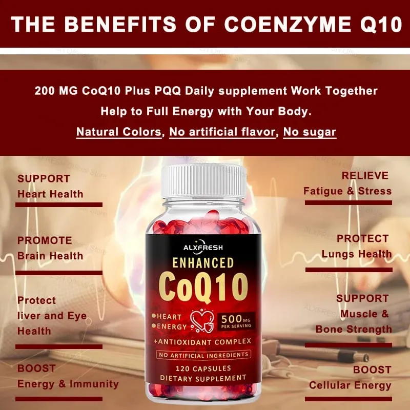 CoQ10 Capsules Support Energy Production Heart Brain Liver eye Health Fatigue and Stress Relief Energy and Immunity Enhancement
