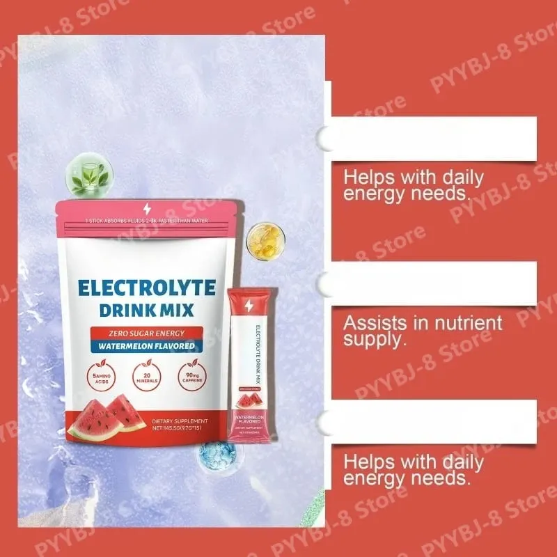 Zero Sugar Watermelon Electrolyte Powder with 90mg Caffeine Amino Acids Minerals Vitamins Provide Energy Replenishment 15 Sticks