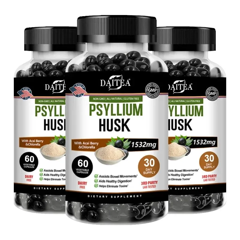 Psyllium Husk Capsules - Improve Constipation Accelerate Metabolism Nutrient Digestion Intestinal Health for Adult Men &Women