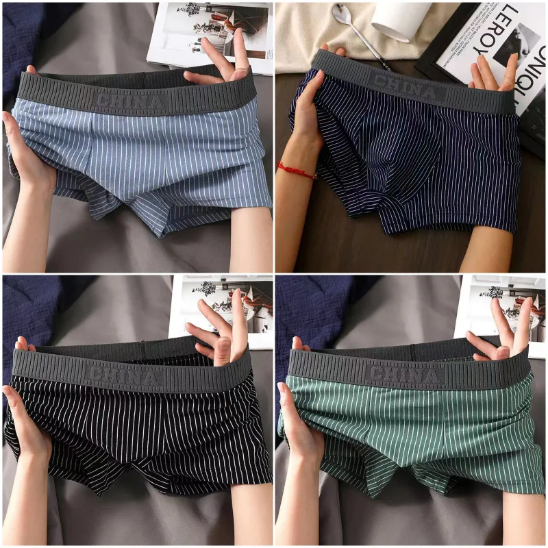 4Pcs Boxer Shorts Men's Underwear Sexy Panties Cotton Boxers Striped Underpants Male Shorts U Convex Lingerie Plus Size L-6XL