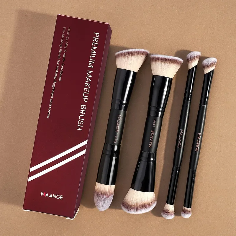 4pcs Dual-ended Makeup Brushes Set With Box Foundations Powder Conceal Blush for Eyeshadow Basic Brush Beginner Travel