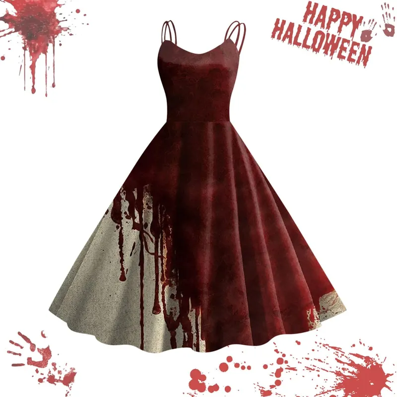 Halloween Horrible Blood Dresses For Women Masquerade Carnival Party Outfits Cosplay Costumes Disguise Roleplay A-Line Dress