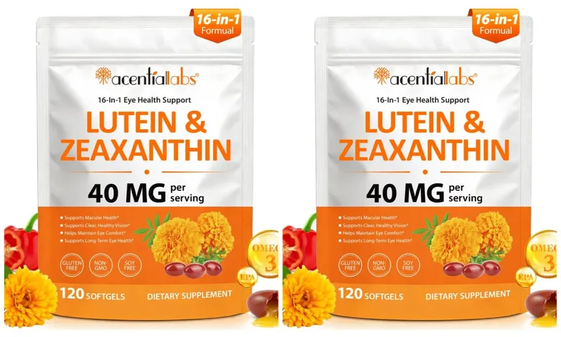 Acentiallabs Luteina Zeaksantyna Kapsułki 40 mg luteiny i 8 mg Zeaksantyny 120 Liczba Filtr niebieskiego światła Ochrona plamki żółtej Pielęgnacja oczu
