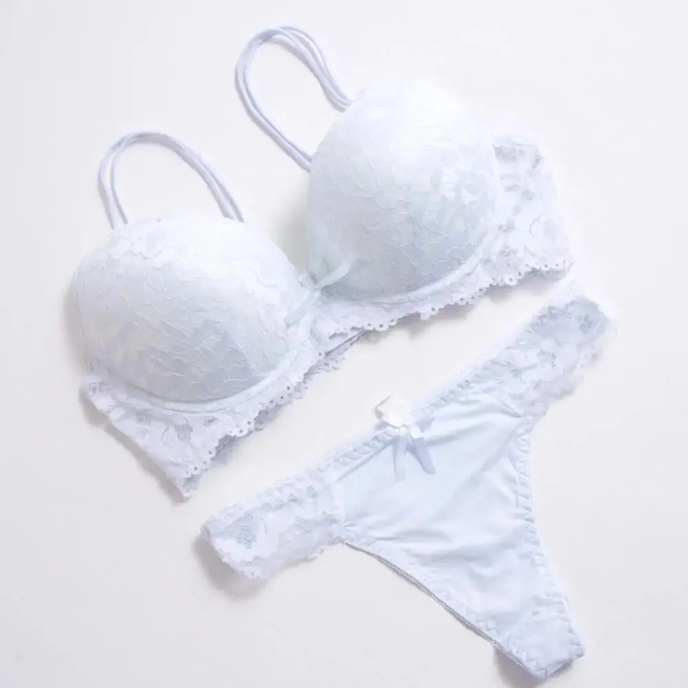 2 Pcs/Set Underwear Set High Stretch Solid Color Double Row Buckle Decorate Large Size Women Sexy Lace Bra And Panty Set