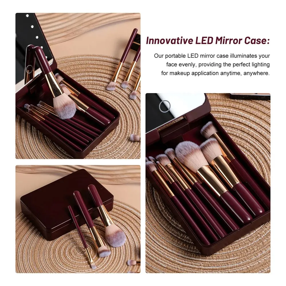 14 PCS Makeup Brush Set With Illuminated Mirror Portable Short Handle LED Light USB Rechargeable Makeup Brushes Kit — image 4