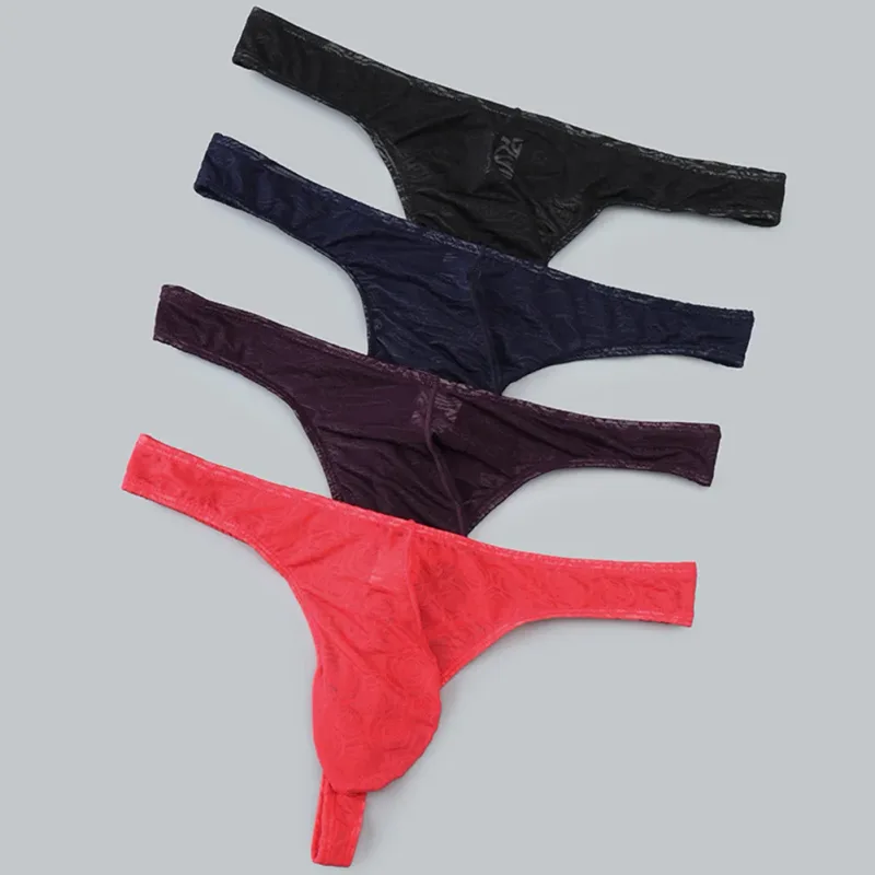 Männer Spitze Jacquard G-string Unterwäsche Hohe Dehnbare Große Tasche Tanga Höschen Sexy Homosexuell Erotische T-back Unterhose
