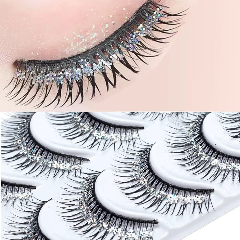 5 Pairs Makeup Diamond False Eyelashes Set Show Catwalk Party Shinny Eye Lashes Handmade Eyelash Shinning Cosmetics