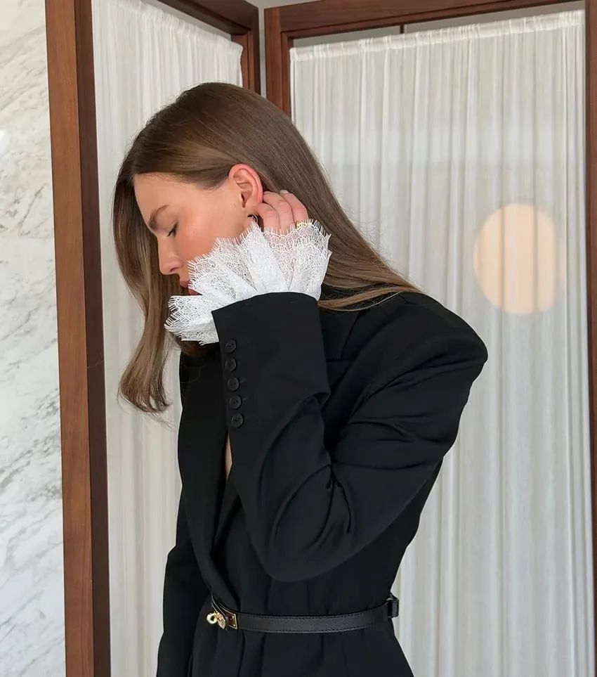 Robe noire en dentelle, col en v, Sexy, Patchwork, tempérament élégant, Blazer à manches longues, robes courtes, vêtements pour femmes, nouvelle collection automne 2026