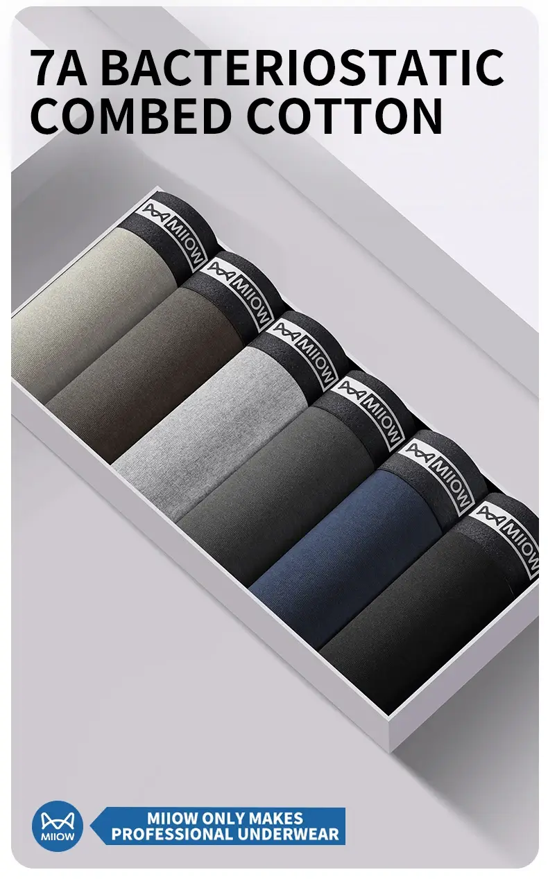 MiiOW 3Pcs Organic Cotton Men Underwear Boxer Shorts Antibacterial Seamless Underpants Male Panties Gift For Men Boxershorts New