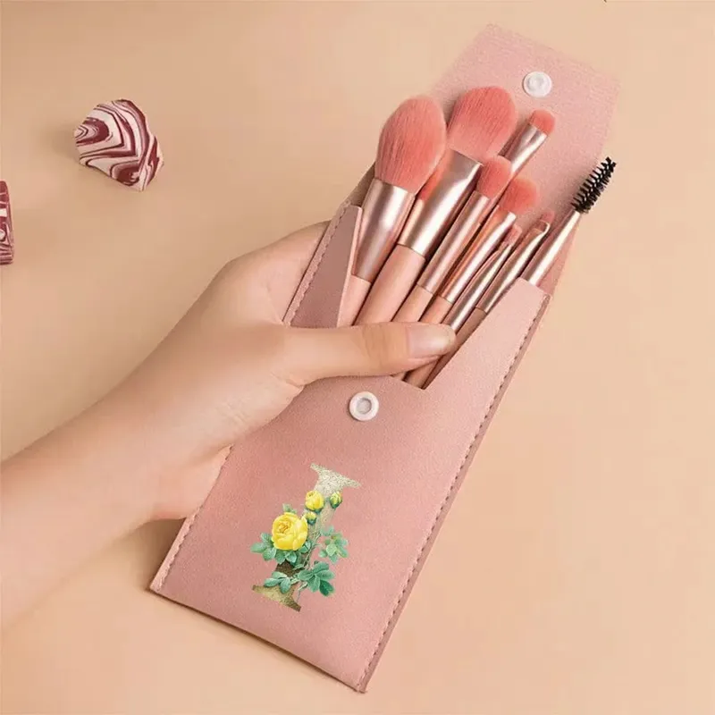 Beginners Makeup Brushes Set - Soft Fluffy Brushes For Face & Eye With PU Bag Ideal For Makeup Artists Golden Flower Pattern