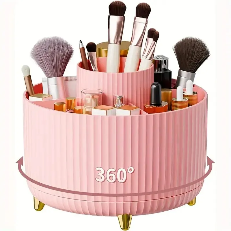 360° Rotating Makeup Tool Storage Box Desktop Organizer Cosmetic Brushes Holder Lipstick Eyebrow Pencil Holder Jewelry Container — image 1